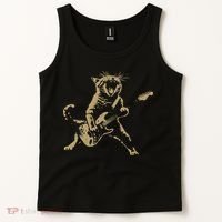 Rock And Roll Guitar Cat Funny Rockstar Cat Playing Guitar Tank Top thumb 2