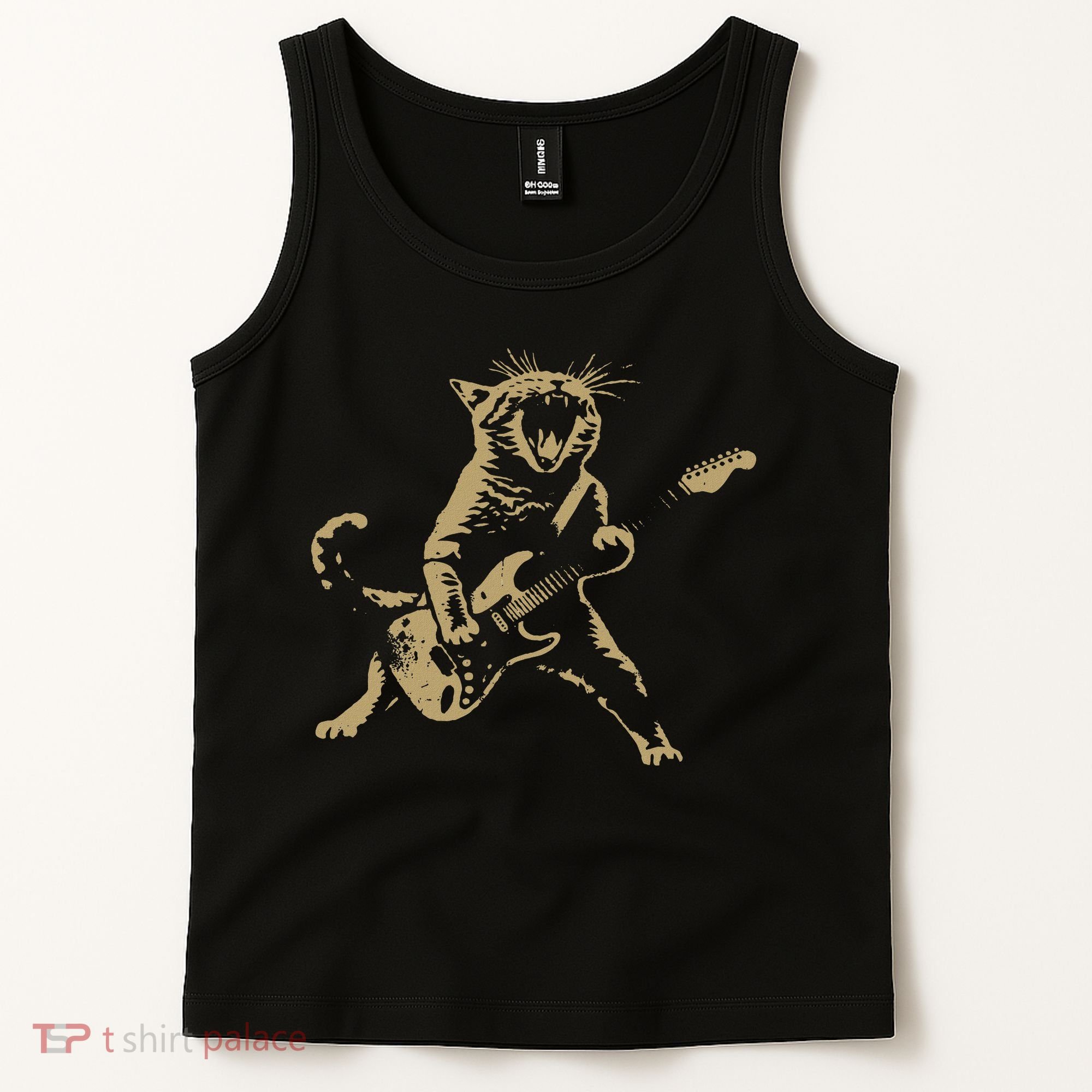 Rock And Roll Guitar Cat Funny Rockstar Cat Playing Guitar Tank Top