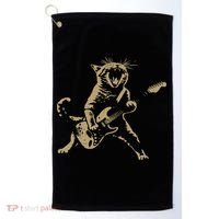Rock And Roll Guitar Cat Funny Rockstar Cat Playing Guitar Golf Towel thumb 0