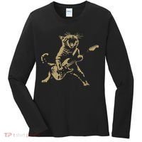 Rock And Roll Guitar Cat Funny Rockstar Cat Playing Guitar Women's Long Sleeve Shirt thumb 0