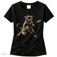 Rock And Roll Guitar Cat Funny Rockstar Cat Playing Guitar Women's T-Shirt thumb 0