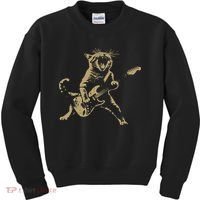 Rock And Roll Guitar Cat Funny Rockstar Cat Playing Guitar Kids Sweatshirt thumb 0