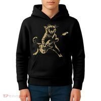 Rock And Roll Guitar Cat Funny Rockstar Cat Playing Guitar Kids Hoodie thumb 4