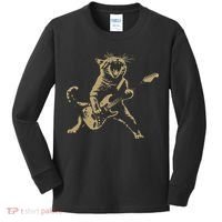 Rock And Roll Guitar Cat Funny Rockstar Cat Playing Guitar Kids Long Sleeve Shirt thumb 0