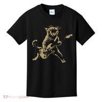 Rock And Roll Guitar Cat Funny Rockstar Cat Playing Guitar Kids T-Shirt thumb 0