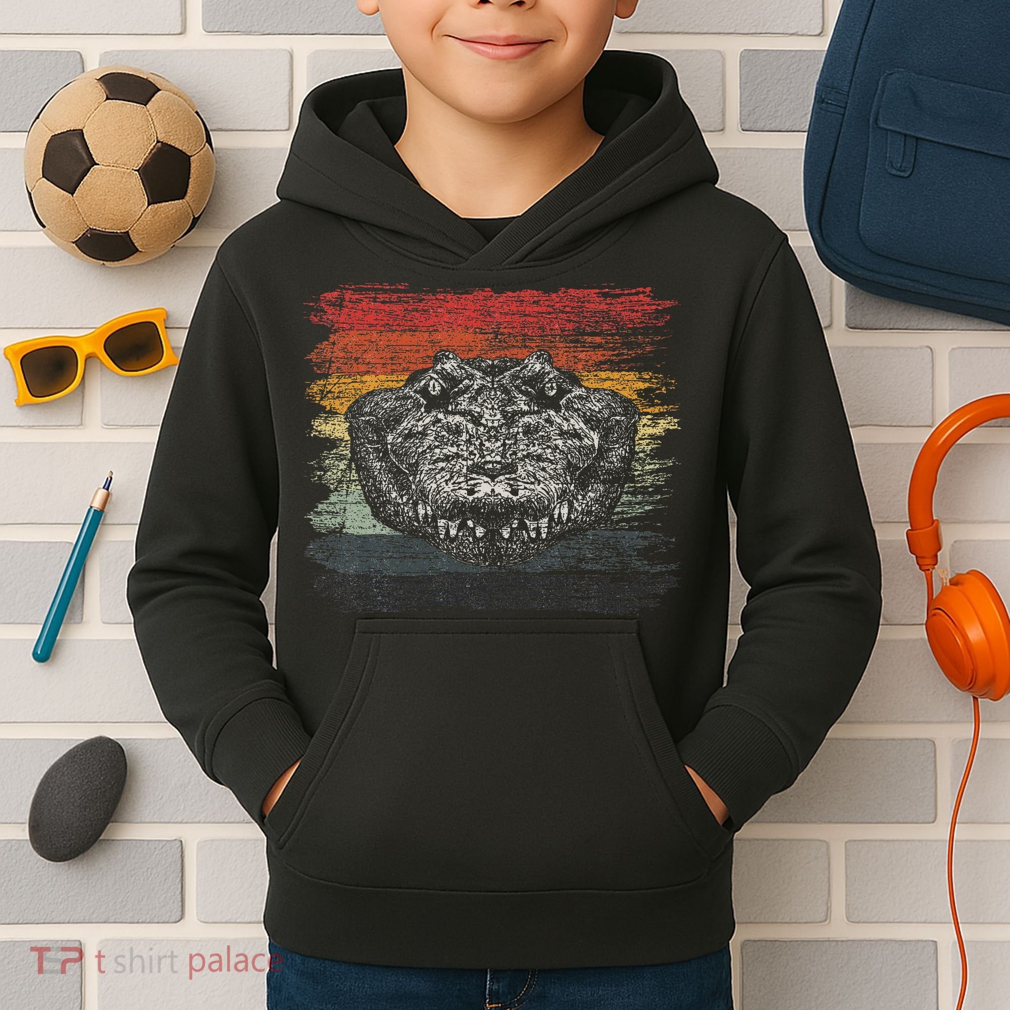 Retro Alligator Reptile Gift Gator Crocodile Kids Hoodie