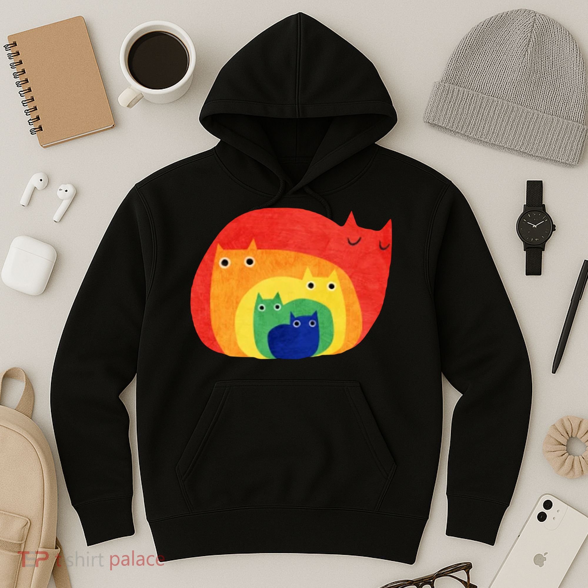 Rainbow Art Retro Cats Hoodie