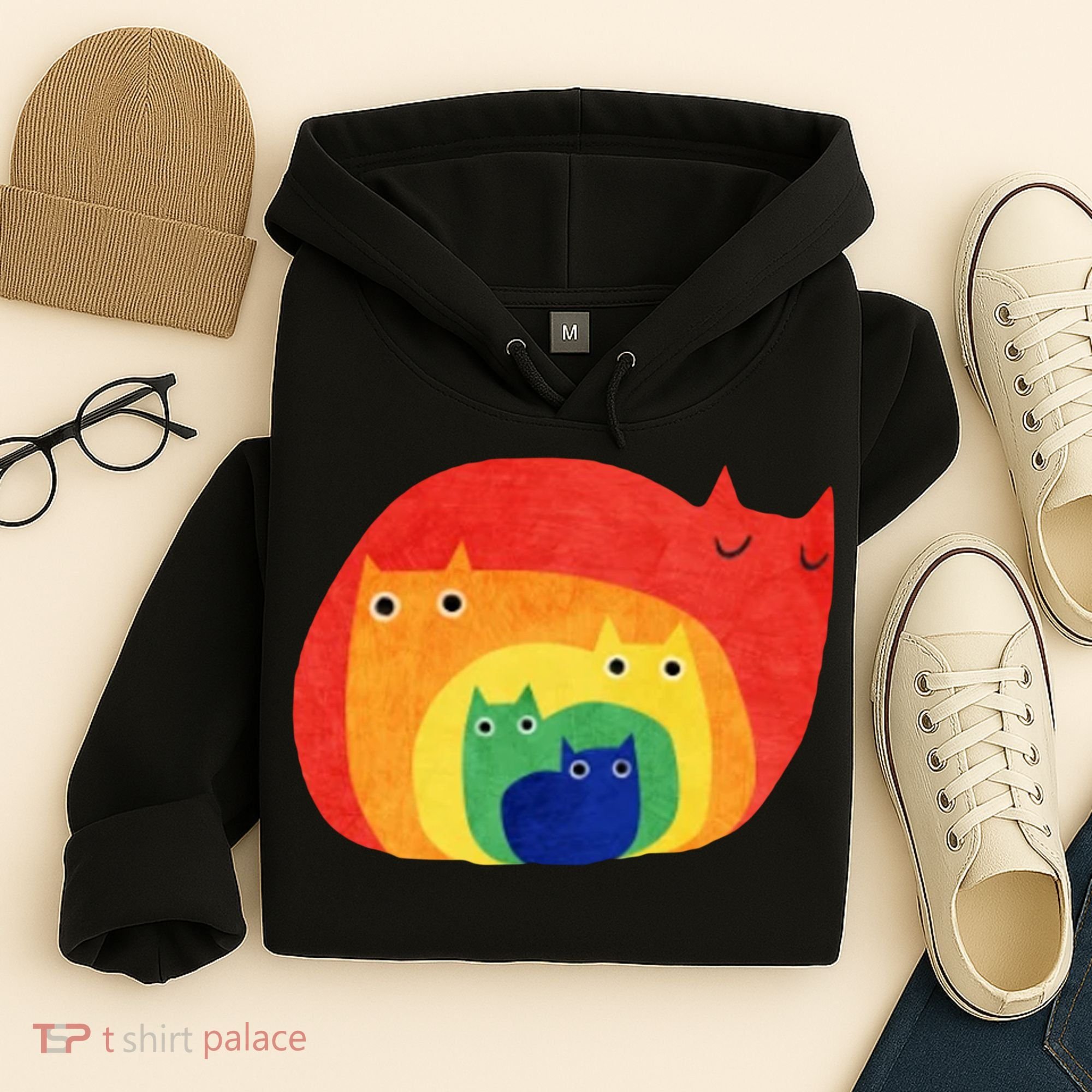Rainbow Art Retro Cats Hoodie