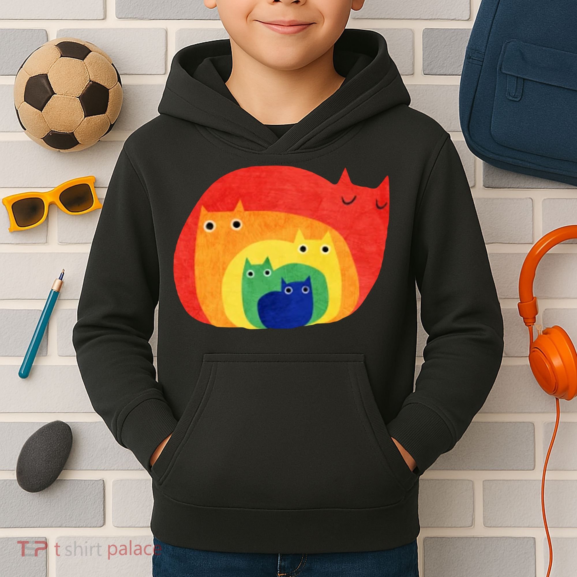Rainbow Art Retro Cats Kids Hoodie
