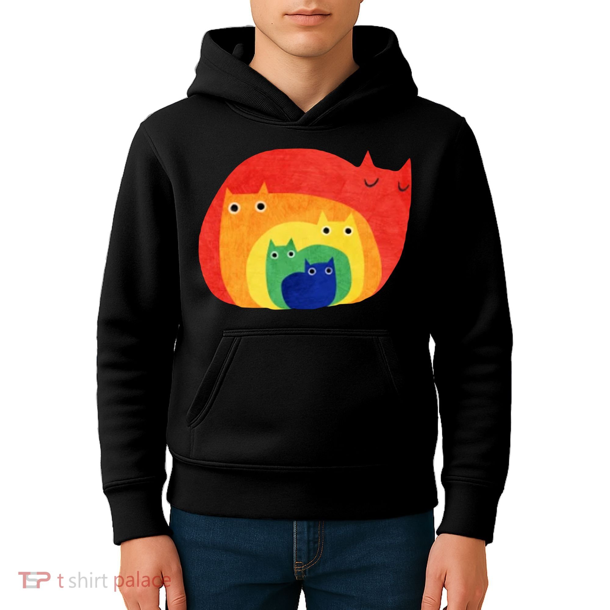 Rainbow Art Retro Cats Kids Hoodie