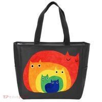Rainbow Art Retro Cats Tote Bag thumb 0