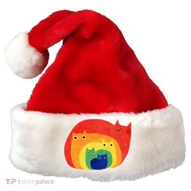 Rainbow Art Retro Cats Santa Hat