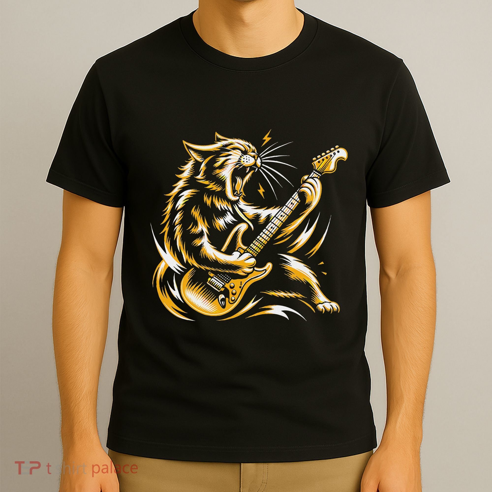 Rock And Roll Cat Electric Guitar T-Shirt