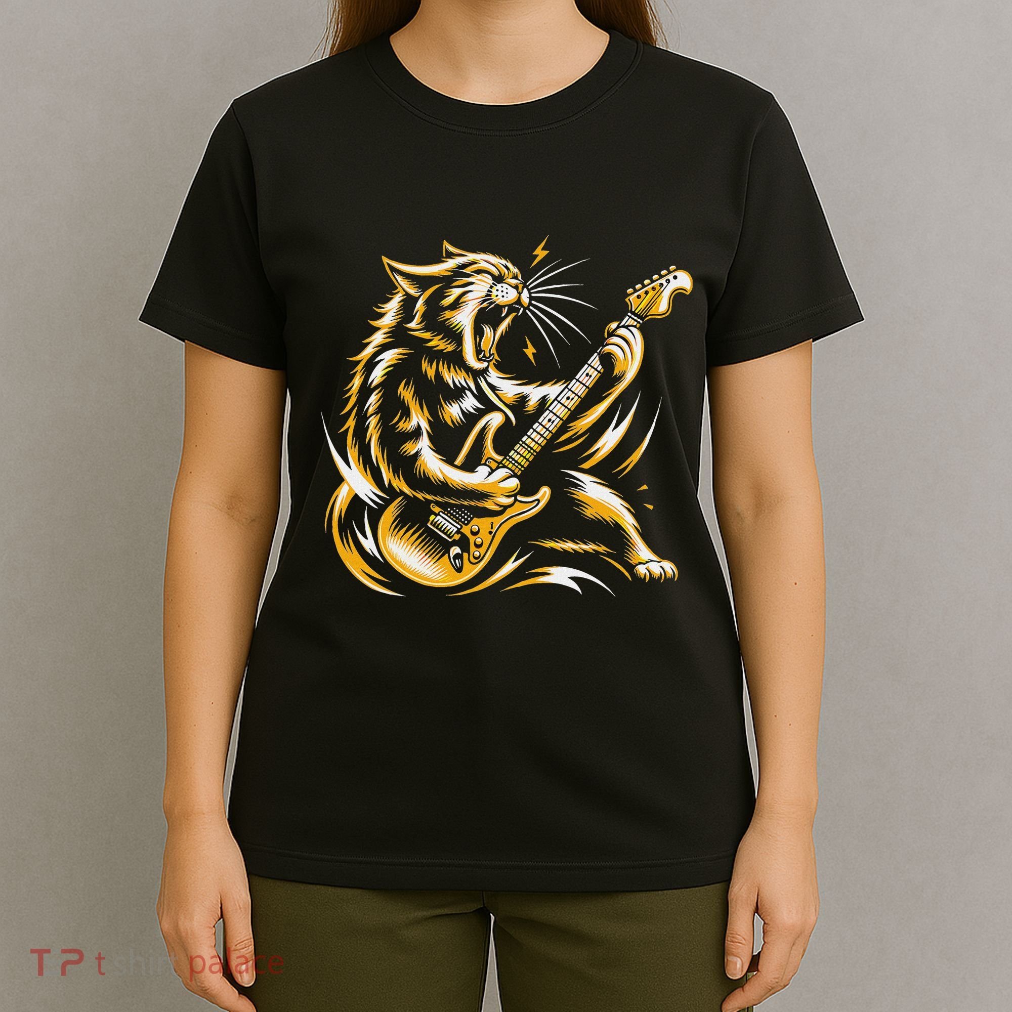Rock And Roll Cat Electric Guitar T-Shirt