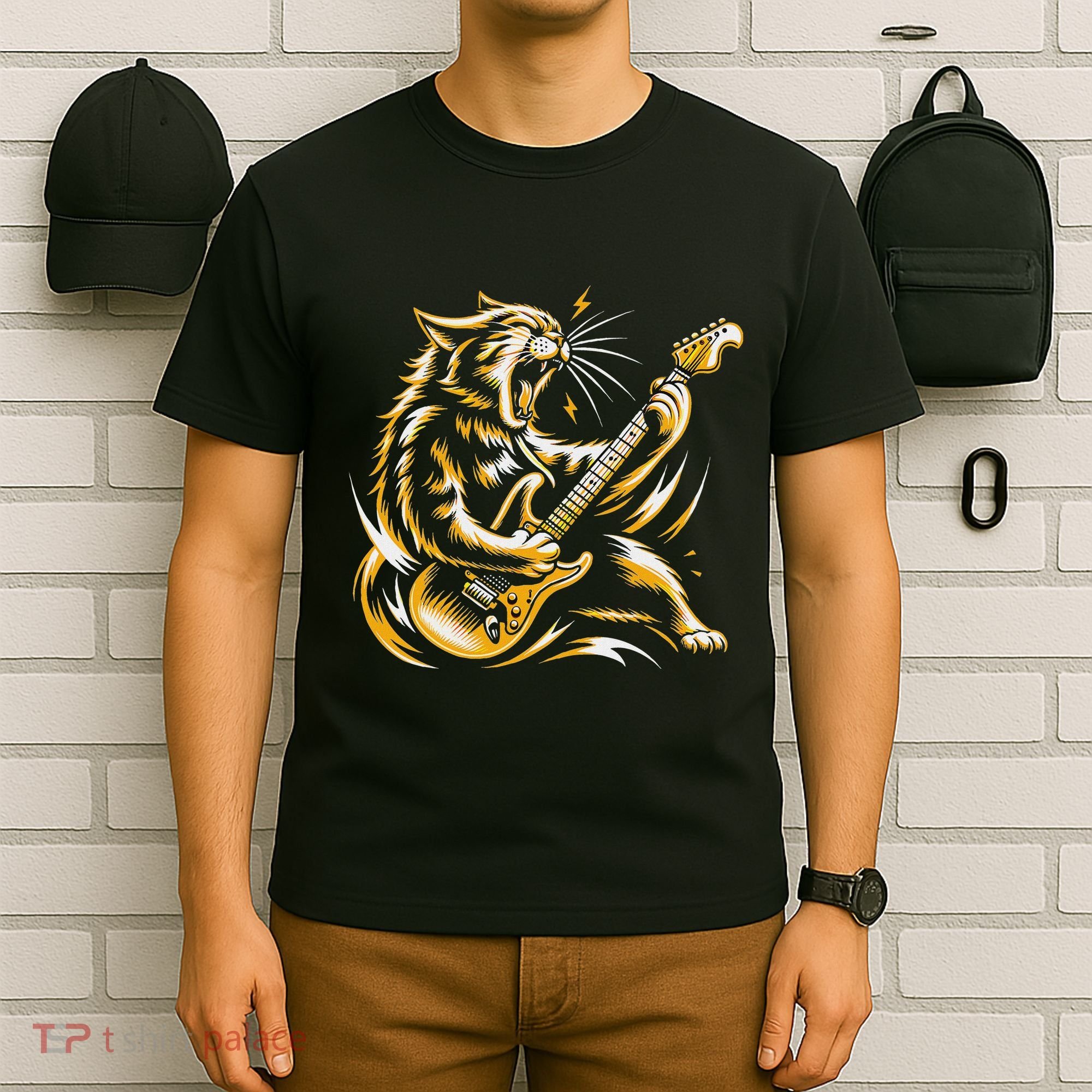 Rock And Roll Cat Electric Guitar T-Shirt