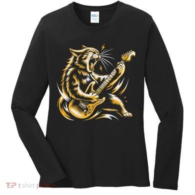 Rock And Roll Cat Electric Guitar Women's Long Sleeve Shirt