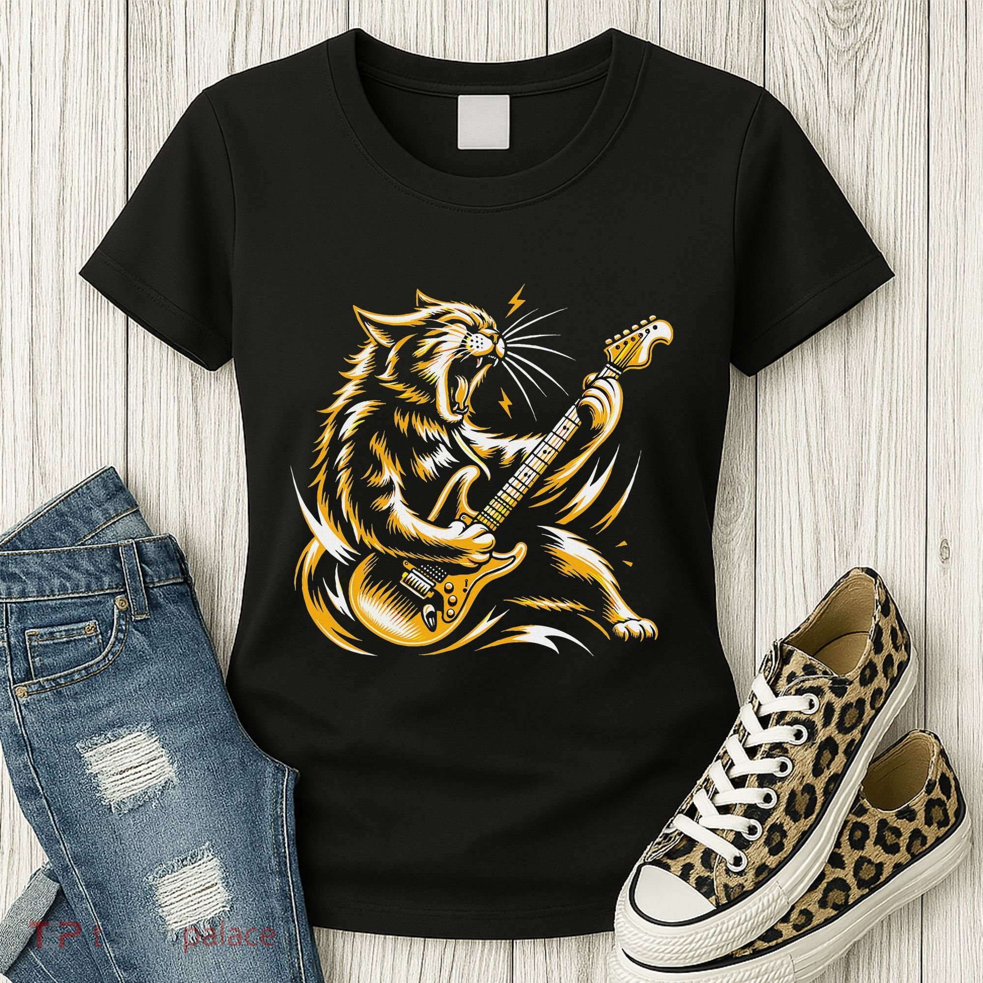 Rock And Roll Cat Electric Guitar Women's T-Shirt