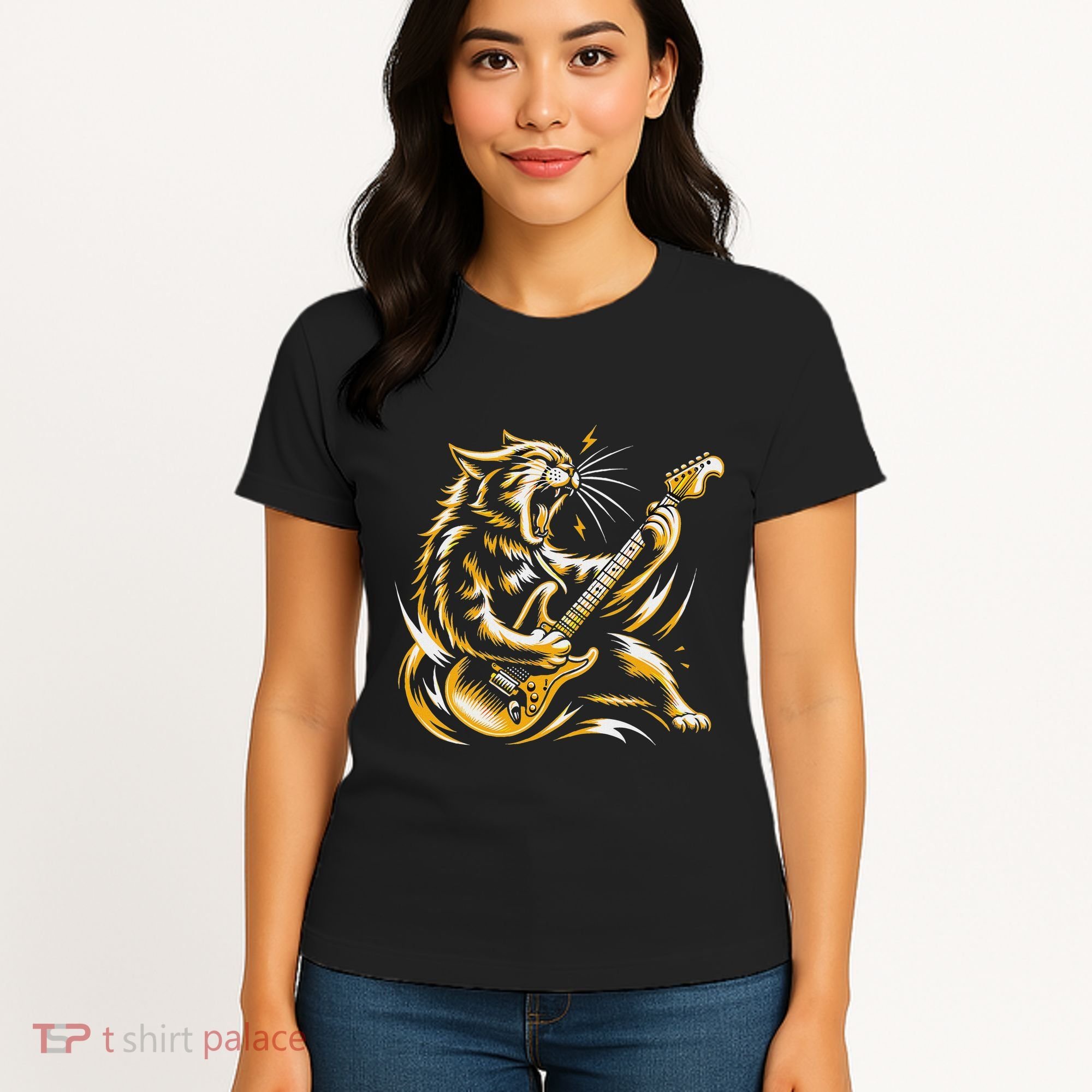 Rock And Roll Cat Electric Guitar Women's T-Shirt