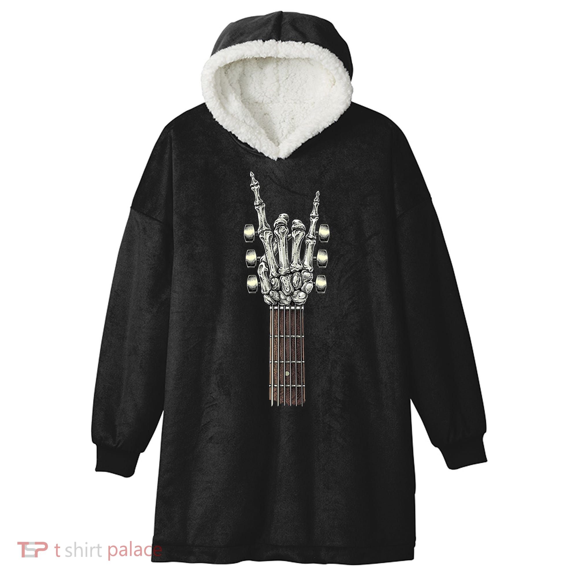Rock And Roll Guitar Skeleton Hand Hooded Wearable Blanket