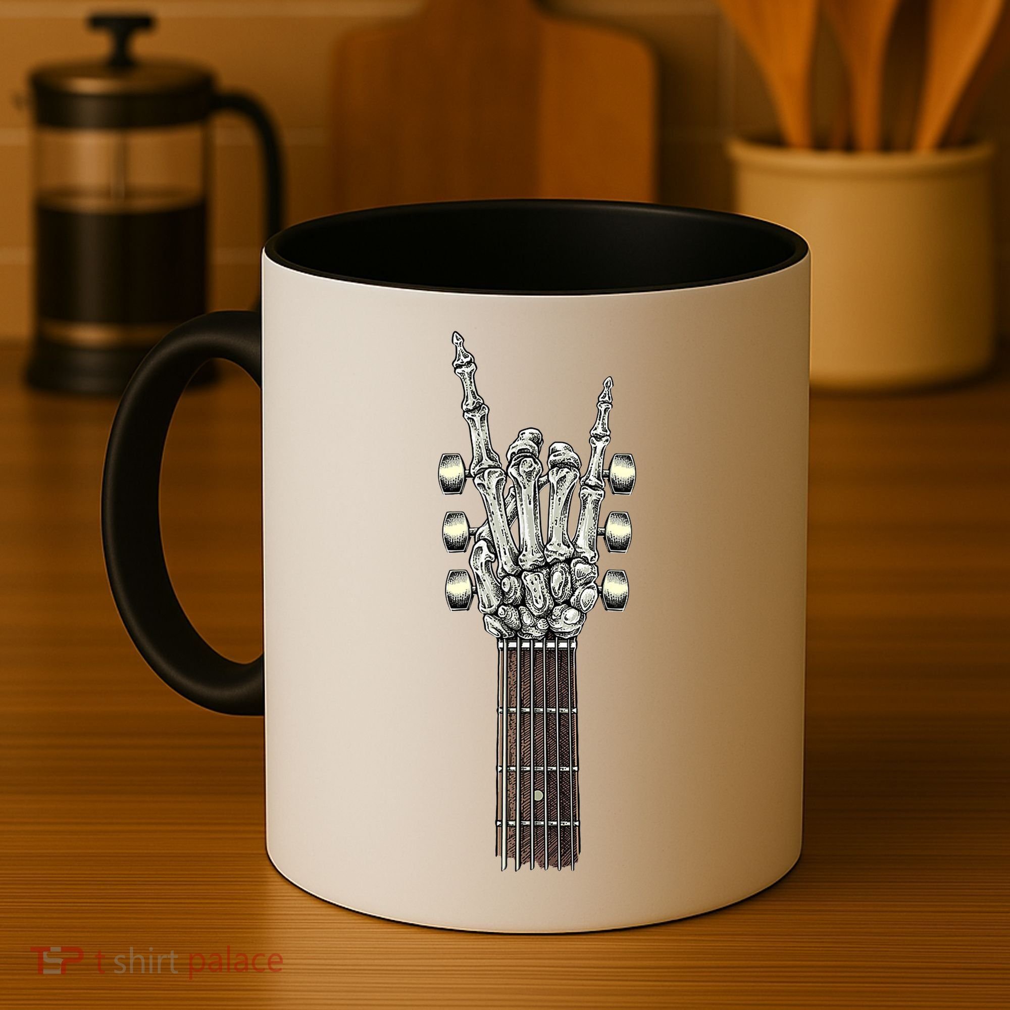 Rock And Roll Guitar Skeleton Hand Coffee Mug