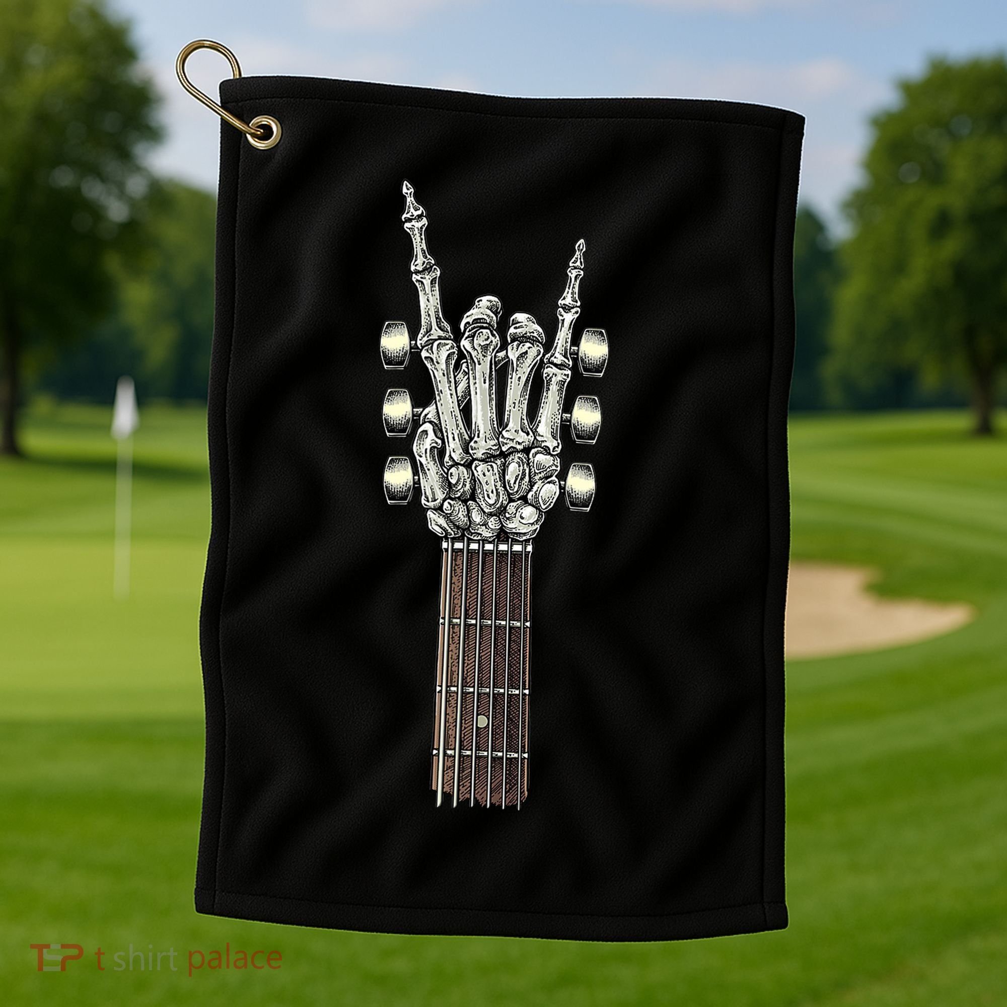 Rock And Roll Guitar Skeleton Hand Golf Towel