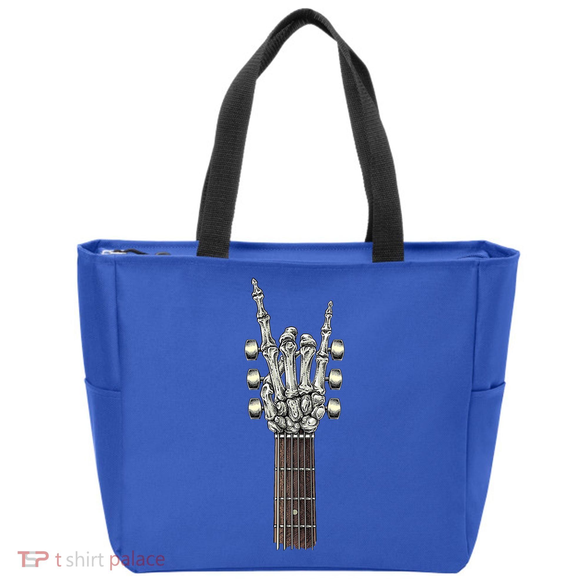 Rock And Roll Guitar Skeleton Hand Tote Bag