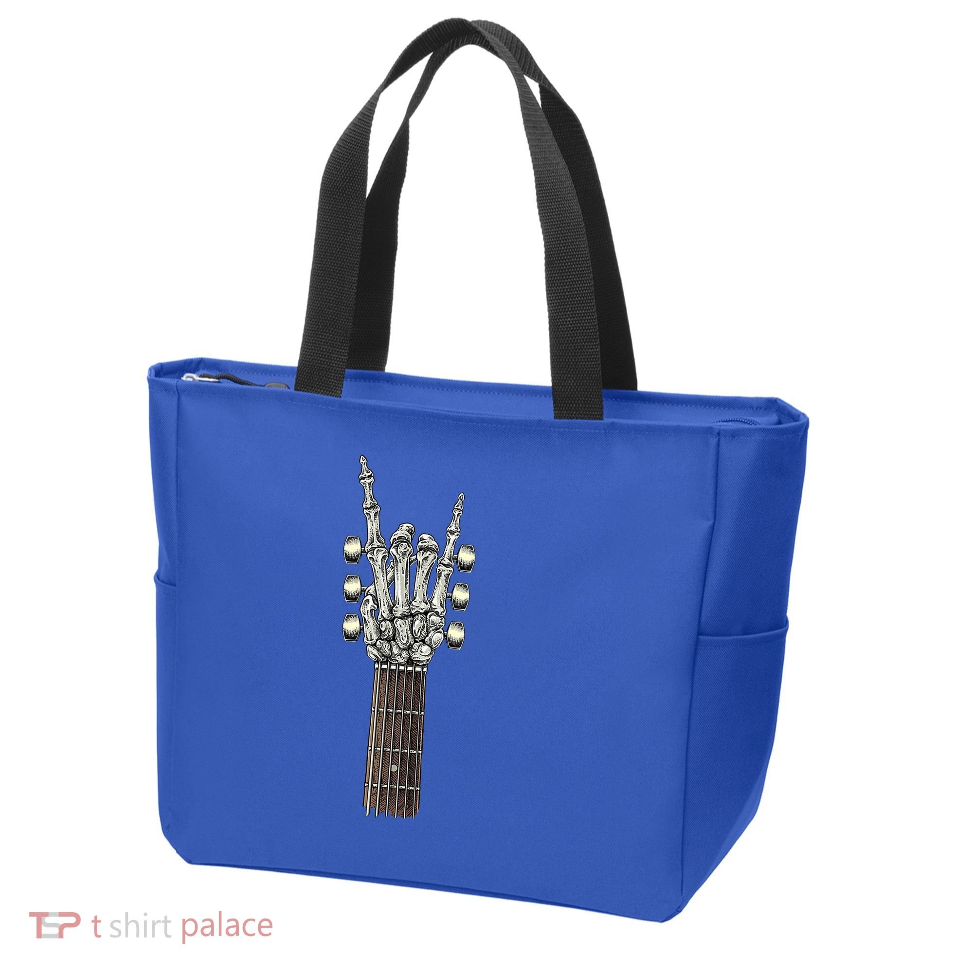 Rock And Roll Guitar Skeleton Hand Tote Bag