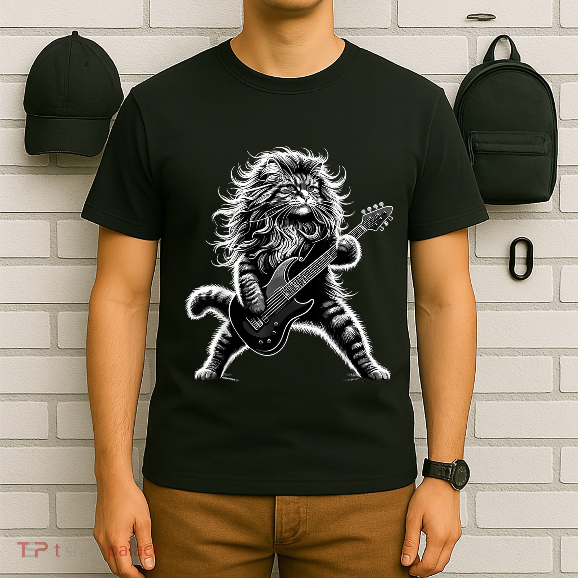Rock And Roll Cat Playing Guitar T-Shirt