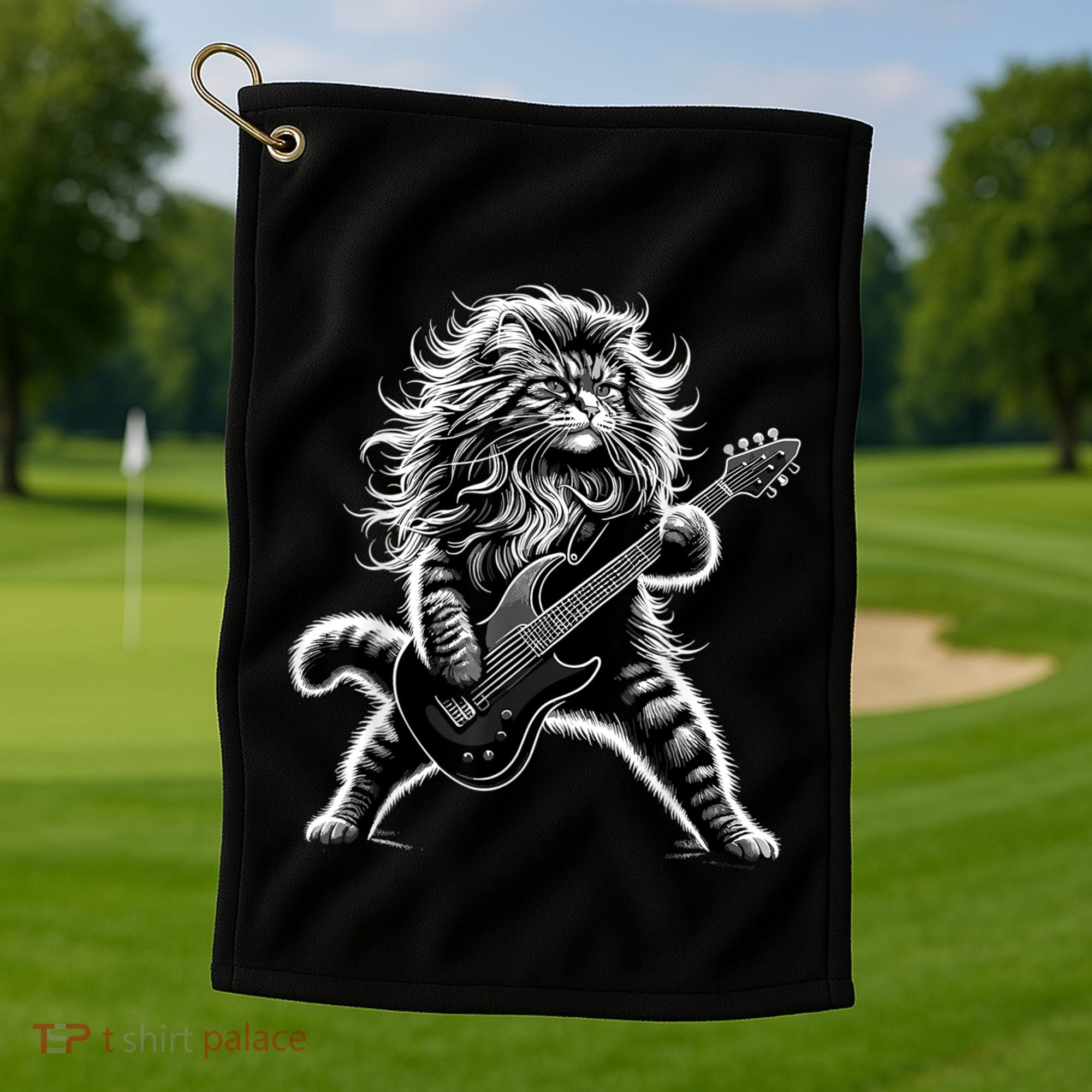 Rock And Roll Cat Playing Guitar Golf Towel