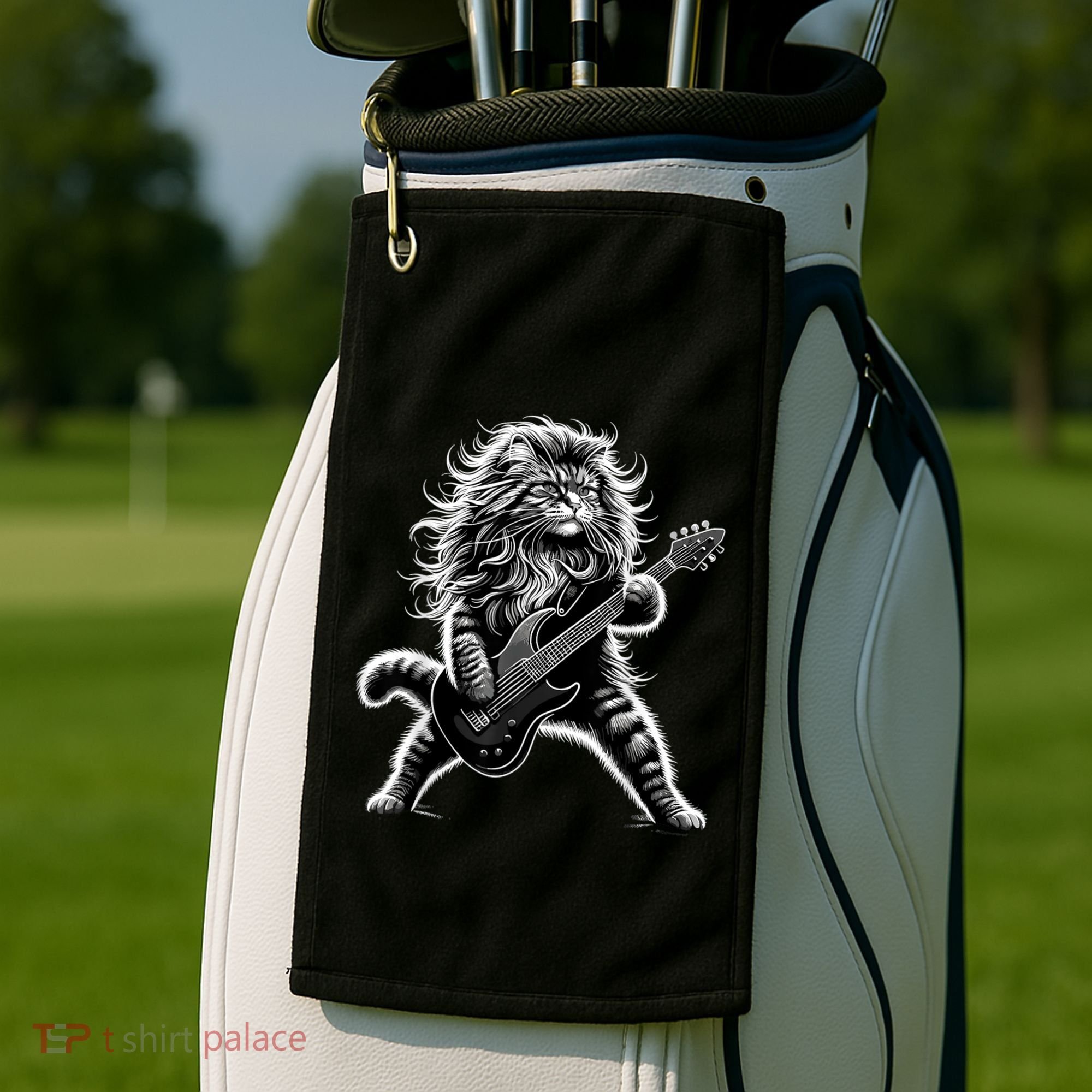 Rock And Roll Cat Playing Guitar Golf Towel