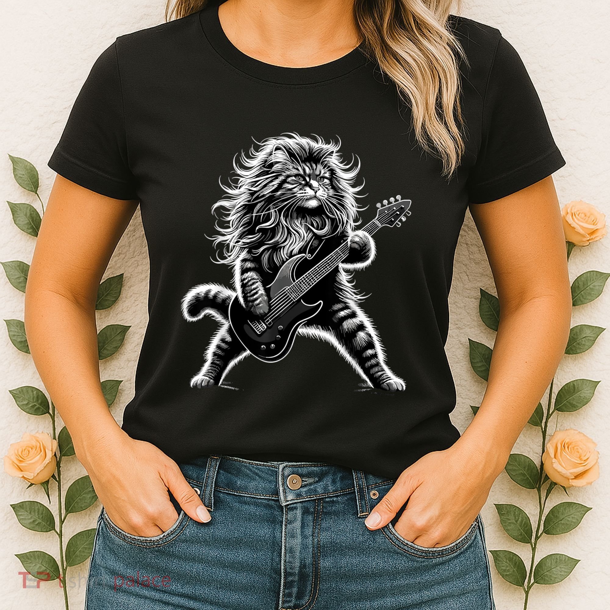 Rock And Roll Cat Playing Guitar Women's T-Shirt