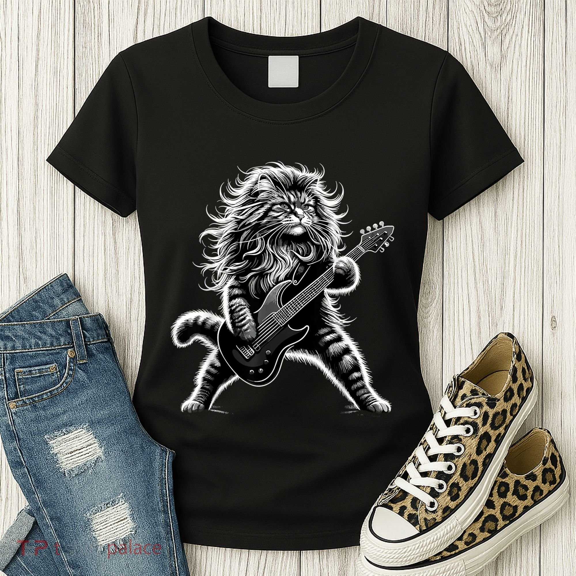Rock And Roll Cat Playing Guitar Women's T-Shirt