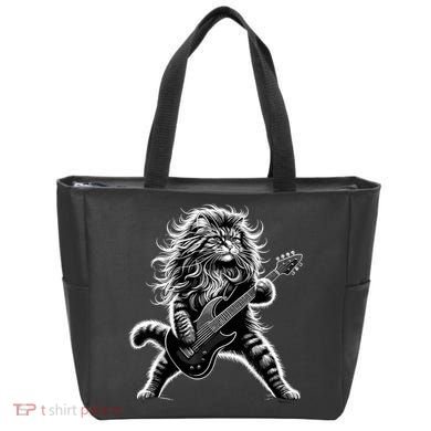 Rock And Roll Cat Playing Guitar Tote Bag