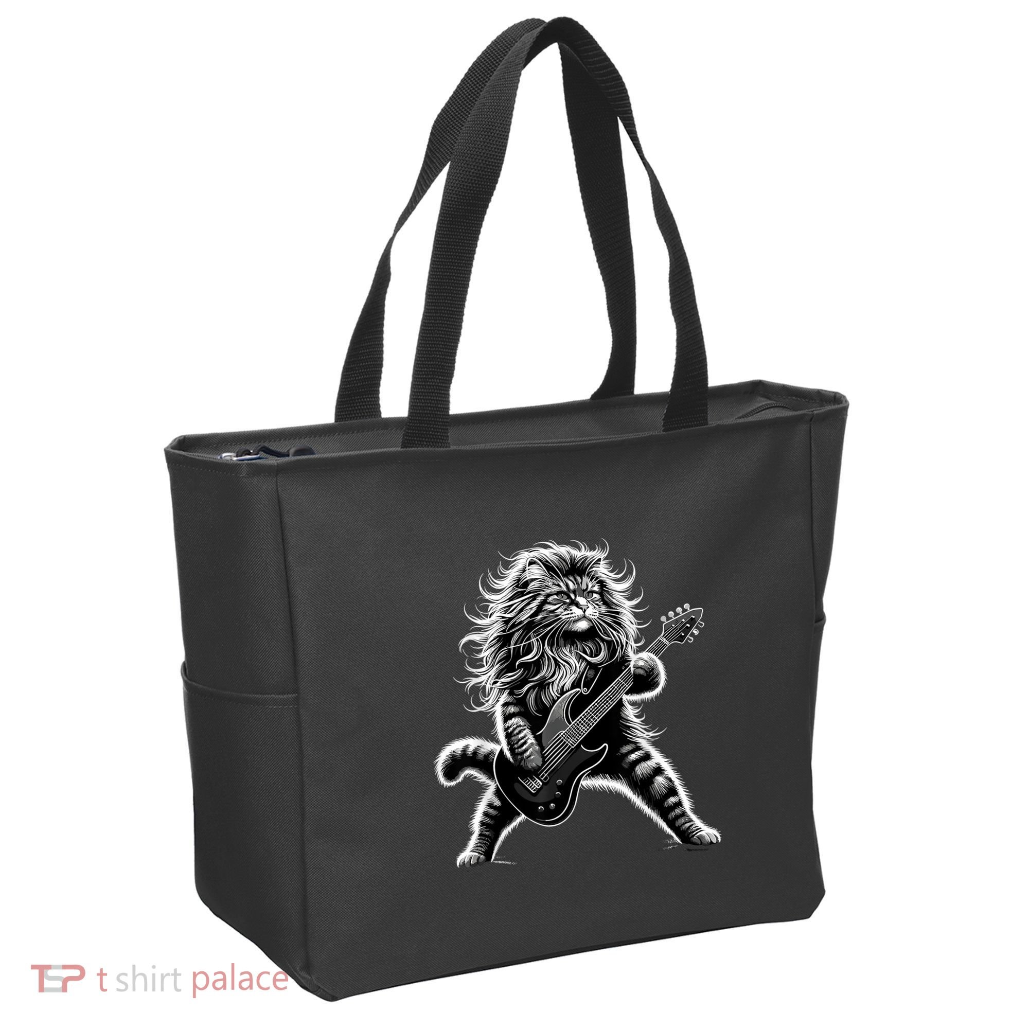 Rock And Roll Cat Playing Guitar Tote Bag