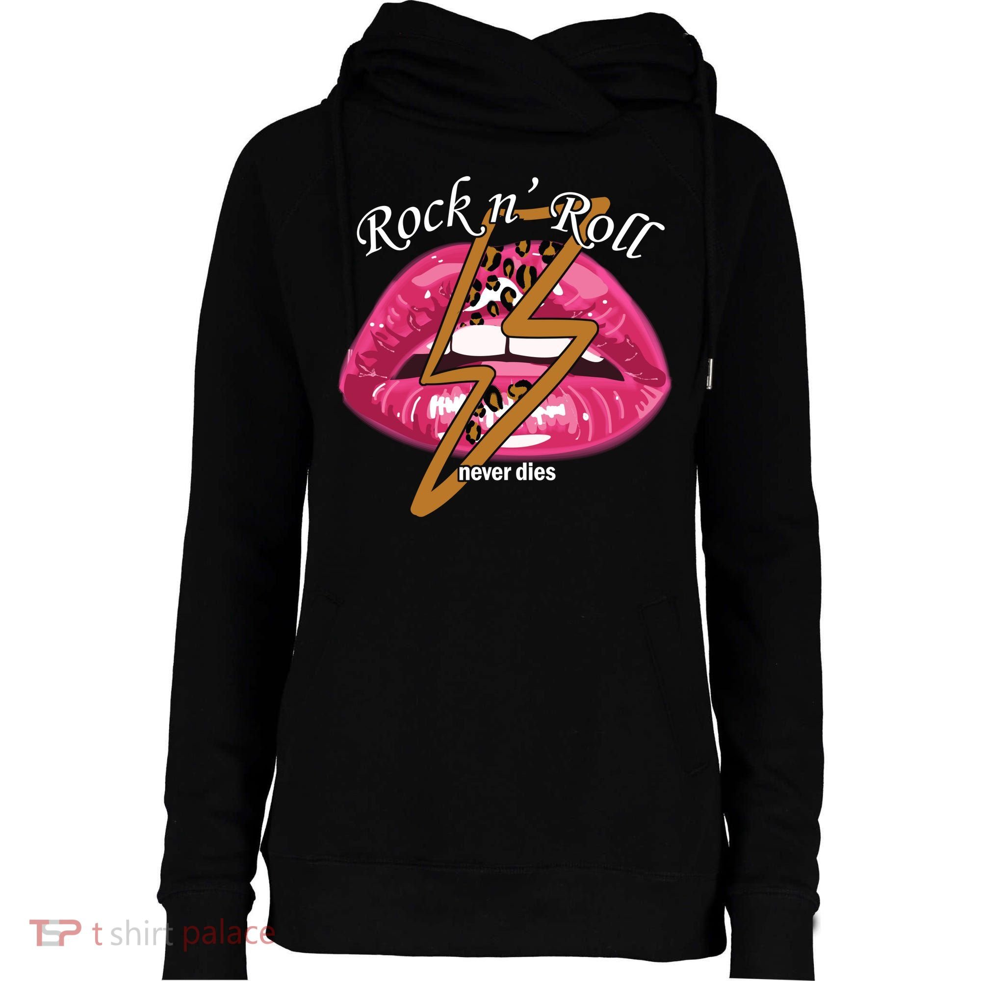 Rock And Roll Never Dies Lips Womens Funnel Neck Pullover Hood