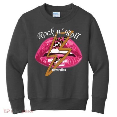 Rock And Roll Never Dies Lips Kids Sweatshirt