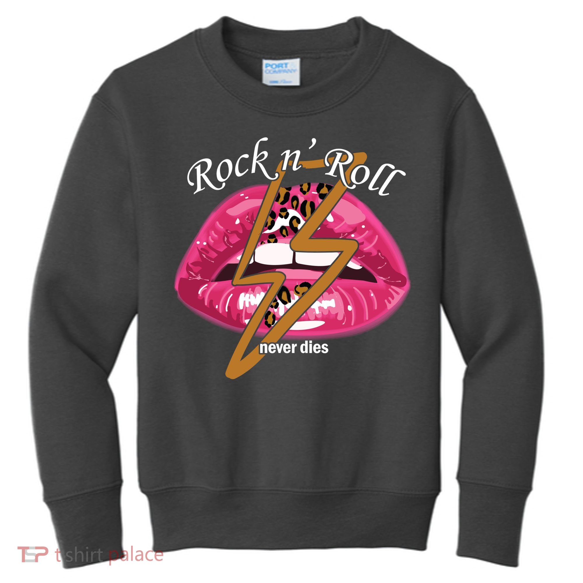 Rock And Roll Never Dies Lips Kids Sweatshirt