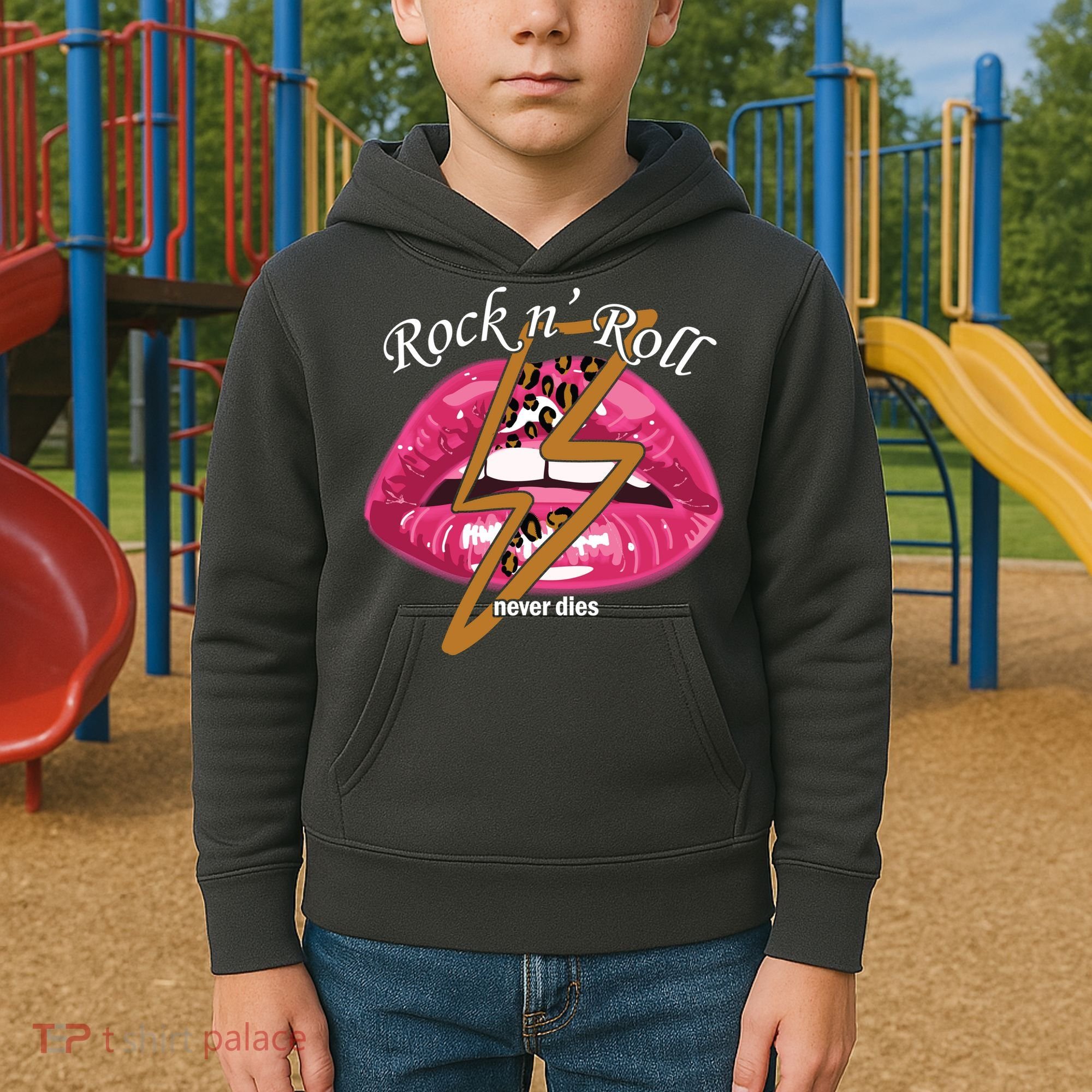 Rock And Roll Never Dies Lips Kids Hoodie