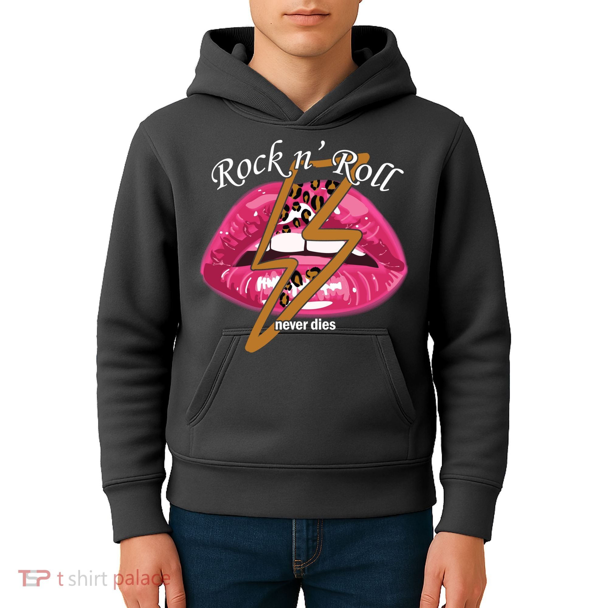 Rock And Roll Never Dies Lips Kids Hoodie