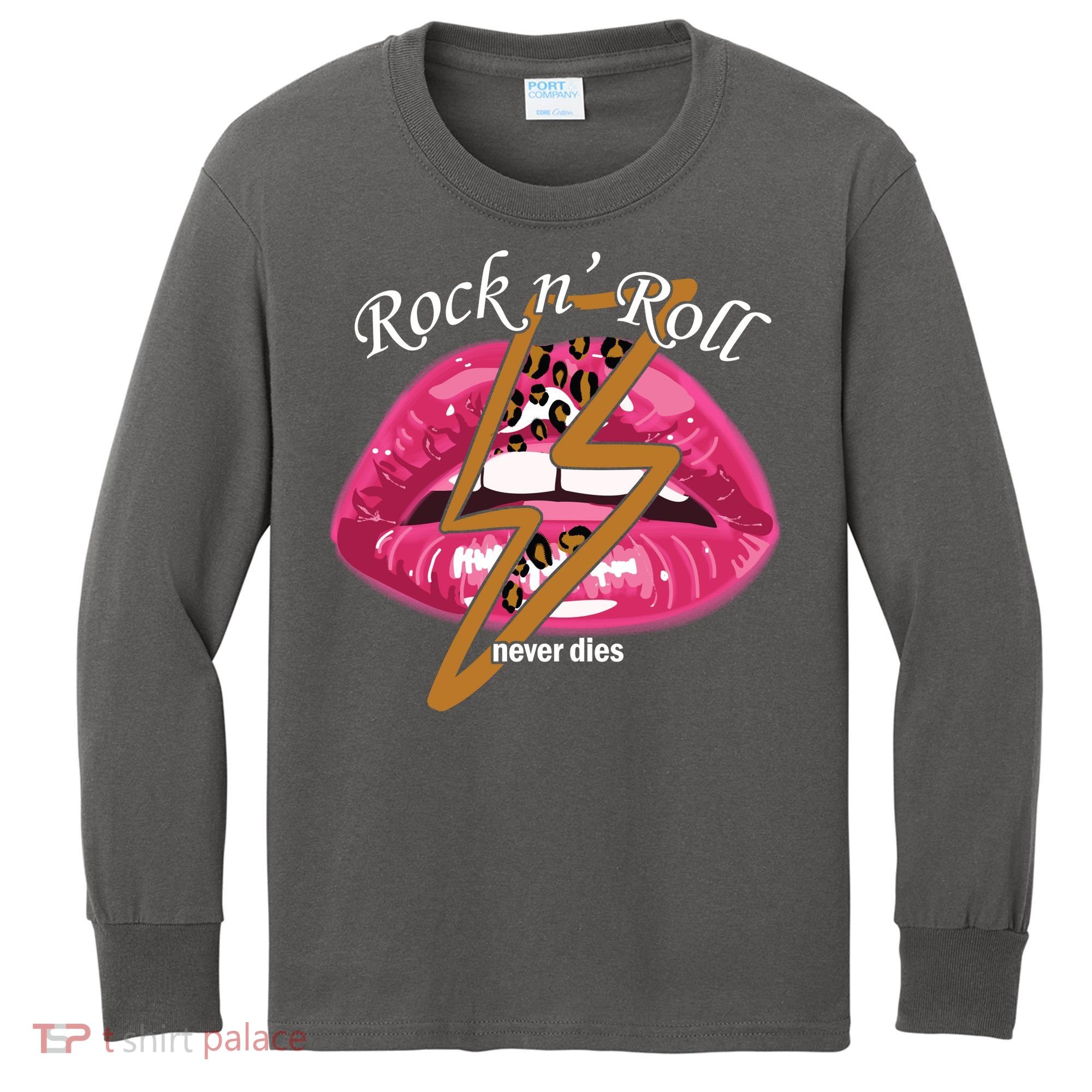 Rock And Roll Never Dies Lips Kids Long Sleeve Shirt