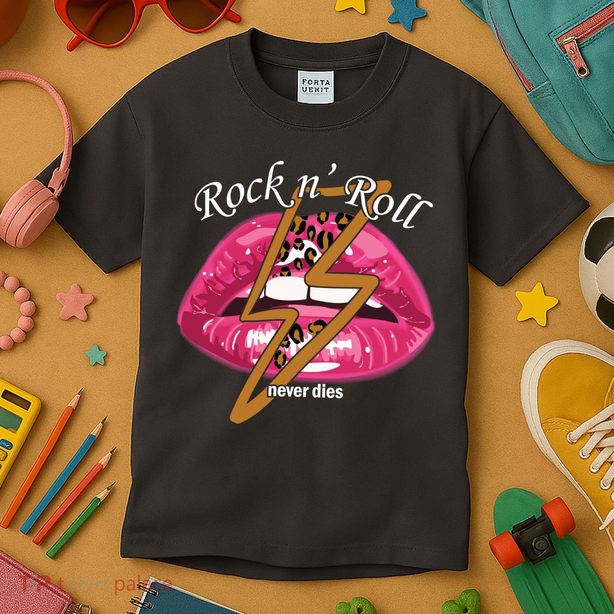 Rock And Roll Never Dies Lips Kids T-Shirt
