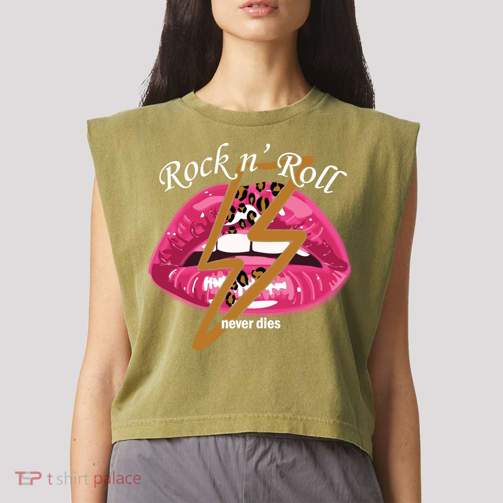 Rock And Roll Never Dies Lips Garment-Dyed Women's Muscle Tee