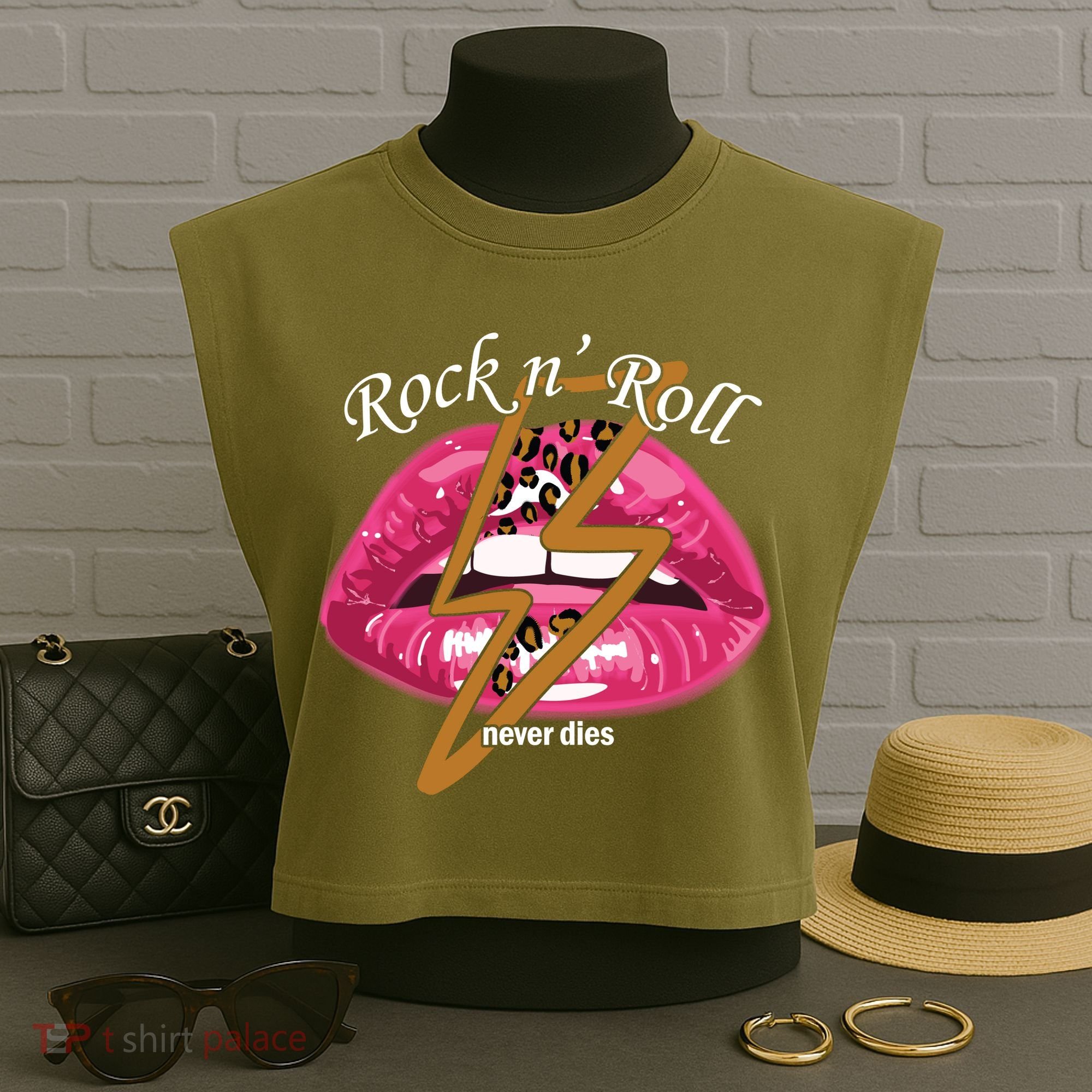 Rock And Roll Never Dies Lips Garment-Dyed Women's Muscle Tee