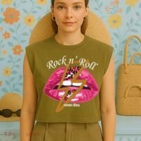 Rock And Roll Never Dies Lips Garment-Dyed Women's Muscle Tee thumb 4