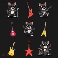 Rock And Roll Rock Cat Band Funny Cat Guitar Bucket Hat thumb 4