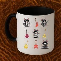 Rock And Roll Rock Cat Band Funny Cat Guitar Coffee Mug thumb 2