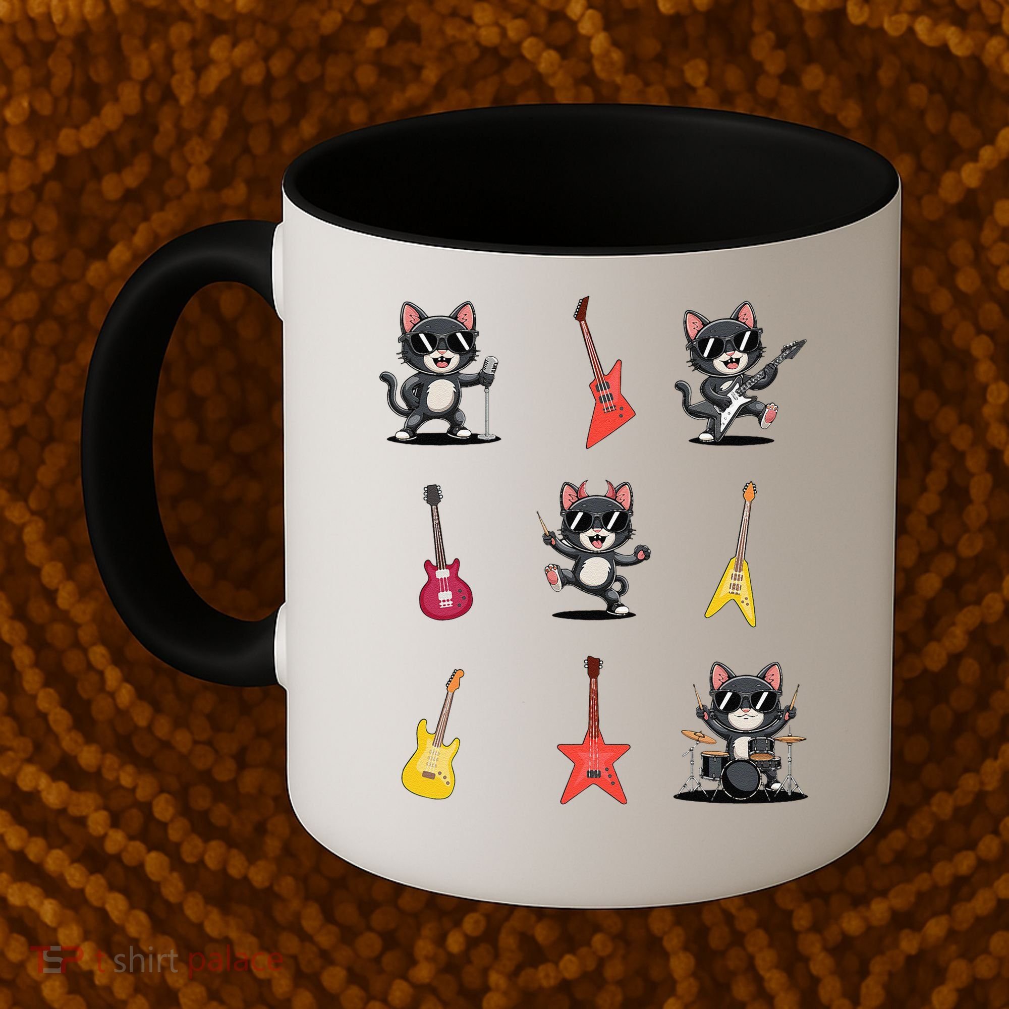 Rock And Roll Rock Cat Band Funny Cat Guitar Coffee Mug