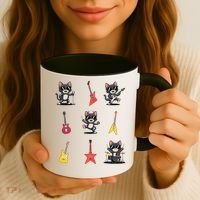 Rock And Roll Rock Cat Band Funny Cat Guitar Coffee Mug thumb 3