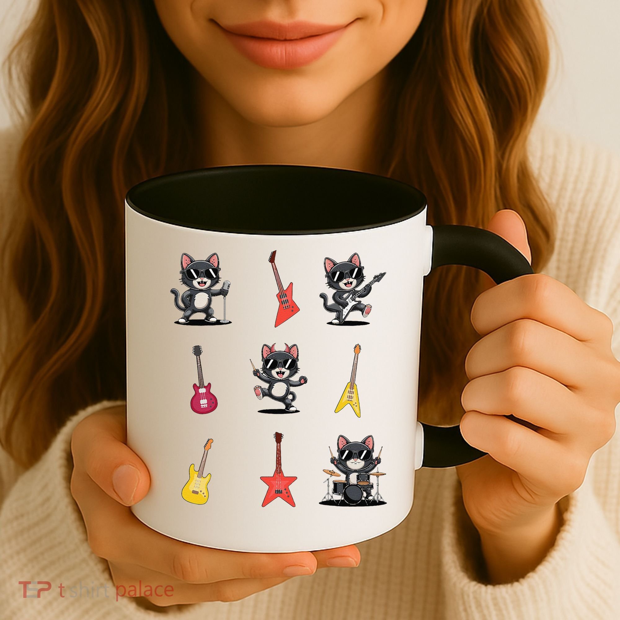 Rock And Roll Rock Cat Band Funny Cat Guitar Coffee Mug