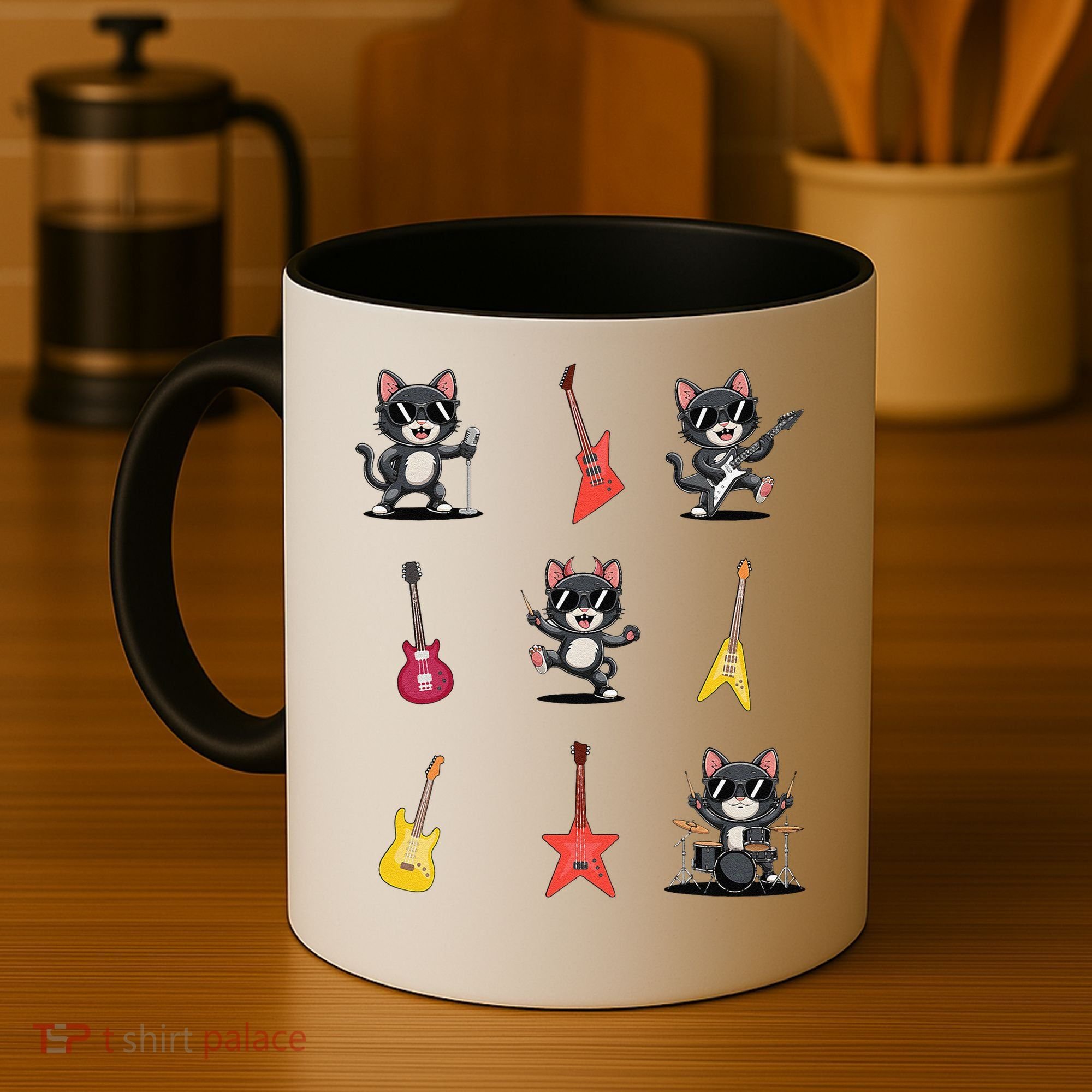 Rock And Roll Rock Cat Band Funny Cat Guitar Coffee Mug